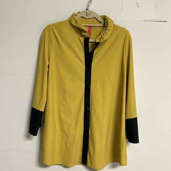 ic by connie k Tops - I. C. by Connie K mustard lagenlook button tunic stand up collar shirt/jacket